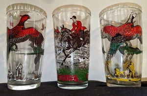 3 Vintage Hazel Atlas Longdrinkgläser Jagdszenen, 50er Jahre neuwertig - Bild 1 von 1