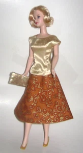 Vintage Style Hand Made Gold Satin Blouse, Embossed Skirt, Lame Clutch Barbie - Picture 1 of 4