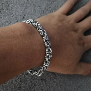 Real Solid stainless steel Silver Byzantine Rope Chain Mens bracelet 7mm 7-9" - Picture 1 of 5