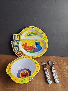 The First Years Sesame Street Toddler Plate, Bowl, Fork, Spoon Melamine  - Picture 1 of 11