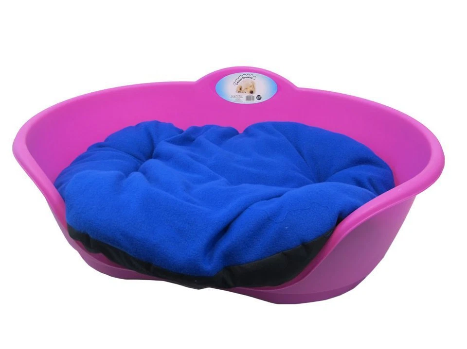 Heavy Duty FUCHSIA PINK Pet Bed With BLUE Cushion UK MADE Dog Or Cat Basket  - Image 1 of 1