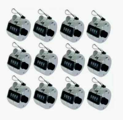 NEW 12 x MECHANICAL PALM CLICK CLICKER 4 DIGIT HAND TALLY NUMBER COUNTER SILVER - Image 1 of 3