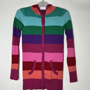 Gap Kids Hooded Cardigan Sweater L 10 Hoodie Buttons Colored Stripes Striped - Picture 1 of 4