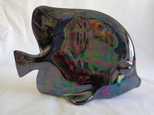 FISH FIGURINE 7" Dark Metallic Marble Gloss on Ceramic Nautical Decor - Picture 1 of 5