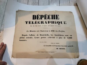 AFFICHE DE LA DEPECHE TELEGRAPHIQUE LE MAI 1859 FUITES DES AUTRICCHIENS . - Bild 1 von 1