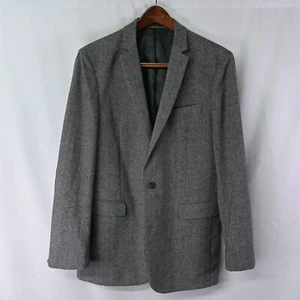 Geoffrey Beene 42L Gray Fleck Tweed Elbow Patch 2Btn Blazer Jacket Sport Coat - Picture 1 of 9