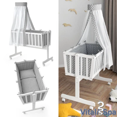Wiege Schaukelwiege Babywiege Holz Weiß Grau Bett Set Noah Buche VitaliSpa