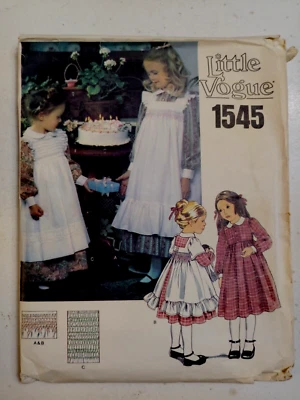 Dress Pinafore Cottagecore Girls 5 Little Vogue 1545 Sewing Pattern Smocking - Image 1 of 4