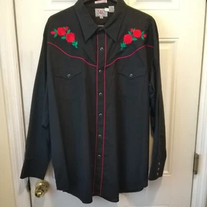 Camisa Ely Cattleman Para Hombre XXL Negra Bordada Rosa Americana Colección MW28 - Imagen 1 de 7