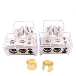 2* Car Battery Terminal Clamp Post Positive Negative 2 4GA AWG Gauge W/Shim Gold - Picture 1 of 8
