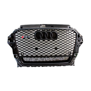 RS3 Style Gloss Black Grill for 2014-2016 Quattro Honeycomb for Audi A3 S3