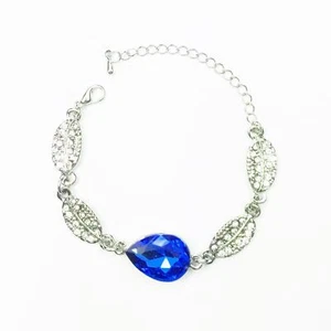 Pulsera de Joyería de Cristal Plata Azul Oscuro Piedra Lágrima Hoja Navidad Reino Unido - Imagen 1 de 3