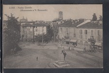 Cartolina Lodi Piazza Castello Monumento a Vittorio Emanuele ANIMATA CI80