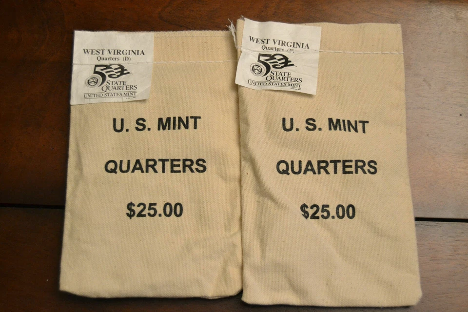 2005 West Virginia P&D States Quarters Mint 2 Sewn Bags Total 200 Coins - Image 1 of 1