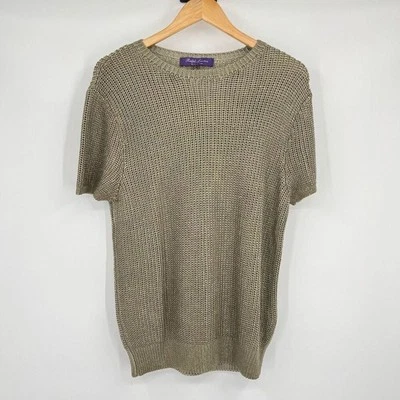 Suéter Pullover Ralph Lauren Etiqueta Púrpura Dorado Seda Tejido Mangas Cortas Para Mujer Foto 1 de 4