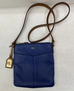 Lauren By RALPH LAUREN Landry Medium Flat Blue CROSSBODY Leather Handbag - Picture 1 of 17