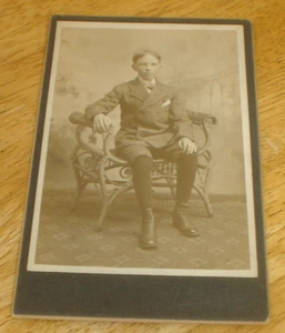 Antique Handsome Boy In Suit Black & White Cabinet Card Photo 4-1/4" x 6-1/2" - Picture 1 of 2