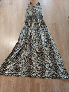 Vintage Dereon Animal Leopardenmuster V-Ausschnitt Maxikleid Damen 2X  - Bild 1 von 8