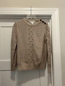 Women Winter Silks Size Medium Cable Pom Knit Sweater Fisherman Academia Preppy - Picture 1 of 7