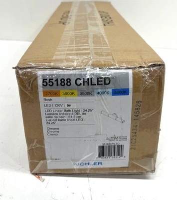 Kichler Rosh 24,25 pulgadas Luz de tocador mediana LED para barra de baño con vidrio blanco cromado Foto 1 de 2