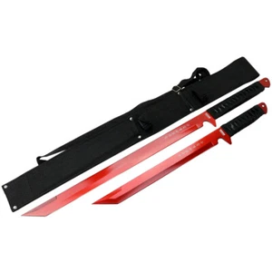 2PC SET 26'' & 18" Ninja Samurai Katana Swords Machete Full Tang Blade Red - Picture 1 of 4