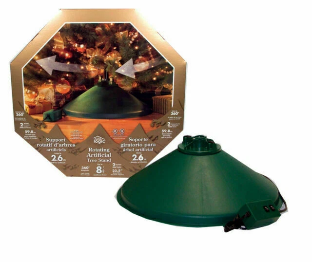 Home Logic Rotating Artificial Christmas Stand Revolving 2 Outlets Tree Xmas - Green