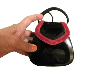 Gymboree Girls Dress up Patent Black Handbag Crossbody Purse w red velvet trim - Picture 1 of 6