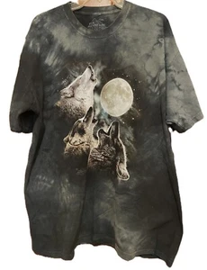 The Mountain Wolves Howling Moon Black Tie-Dye T-Shirt Size 2XL XXL Wolf Y2K - Picture 1 of 6