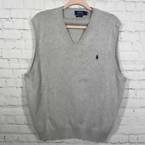 Polo Ralph Lauren Pima Cotton Vest Men XL Gray Blue Soft Preppy Academia Golf - Picture 1 of 10