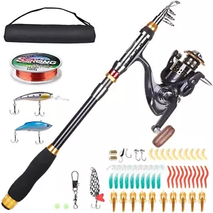 Fishing Rod and Reel Combo, Carbon Fiber Telescopic Fishing Pole with Spinnin... - Picture 1 of 7
