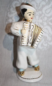 Antique Vintage Rare Hand Painted Porcelain Accordion Man Gold Trim 9 1/2"  - Picture 1 of 17