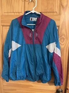 Vintage Bold Spirit Windbreaker Track Jacket Womens Large Colorblock Nylon 90s - Picture 1 of 3