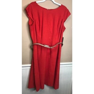 Jones New York Orange Cap Sleeve Dress With Belt Size 14 NWT - Picture 1 of 5