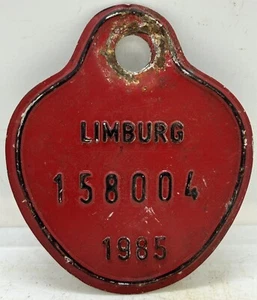 Bike Accessory Vintage 1985 Limburg Belgium Red Bicycle License Plate Tax Tag - Picture 1 of 2