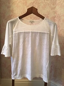 Whistles White Linen Frilled Sleeves T-shirt Size L - New - Picture 1 of 6