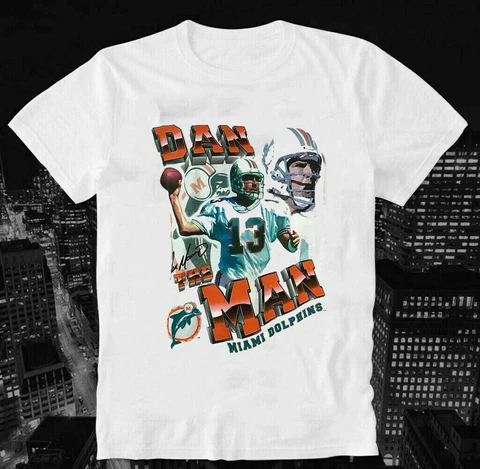 Miami Dolphins Dan Marino Short Sleeve Cotton T- Shirt VIntage Style Gift Fan Cover