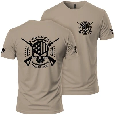 Camiseta One Nation Under God tática caveira rifles cruzados EUA camiseta patriótica - Imagem 1 de 4
