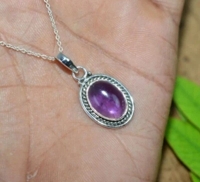 Ametista Viola Gemma 925 Argento Sterling Fatto a Mano Collana Thanksgiving Gift - Immagine 1 di 4