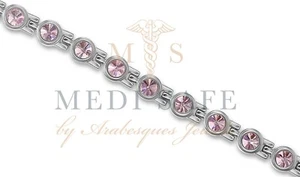 LADIES TITANIUM/PINK SWAROVSKI CRYSTAL MAGNETIC THERAPY PAIN RELIEF BRACELET - Picture 1 of 3