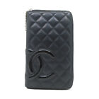CHANEL Quilted CC SHW Cambon Line Zipper Long Wallet Calfskin Leather Black