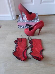PLEASER BORDELLO TEEZE Red Glitter Platform Heels  5.5 uk  POLEDANCE * BURLESQUE