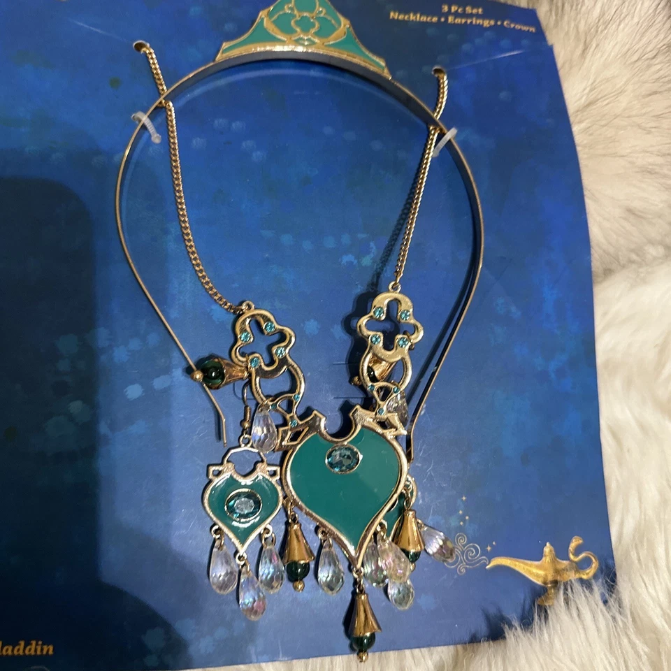 Elegante conjunto de joyas de jazmín Aladino de 3 piezas collar pendientes corona Foto 1 de 2