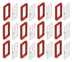 ☀️NEW LEGO X12 Red Door Frame 1x4x6 City Building w/ White Door Bulk Parts  - Picture 1 of 3