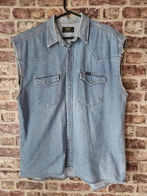 Chaleco Western Denim Sanforizado Lee De Colección XL Perla Corte a Presión Motociclista Rock Punk Foto 1 de 4