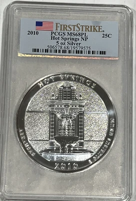2010 Hot Springs National Park ATB 5 oz Silver Coin : PCGS MS68PL Frist Strike - Image 1 of 2