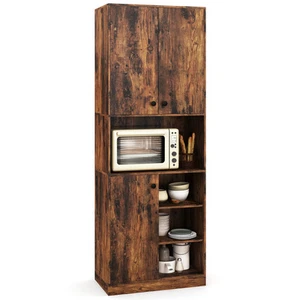 Kitchen Pantry Storage Cabinet 65.5" Tall Modern Hutch Cabinet w/ Microwave - Picture 1 of 10