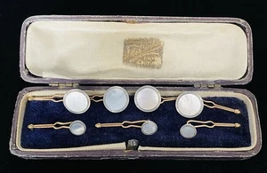 Antique Art Deco Krementz 14ct Gold Overlay Tuxedo Dress Shirt Studs Boxed - Picture 1 of 9