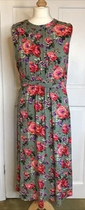 Ladies Oasis Grey With Pink Floral Stretchy Midi Dress - size XL 12/14 - Picture 1 of 9