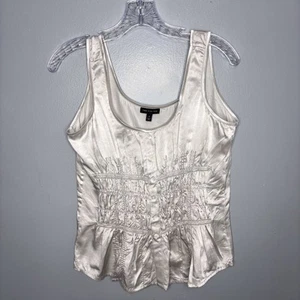 The Limited Blouse Womens Medium Nude Silk Blend Ruched Button front Tank Top - Picture 1 of 9
