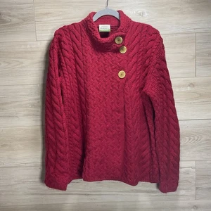 Shannon Woolen Mills 1X Cardigan Maglione Rosso Bottone Altalena Anteriore Pescatore Cavo - Foto 1 di 14